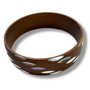 Brown Metallic Bangle Bracelet Silvertone Design 2.5" Diameter .75" Thick